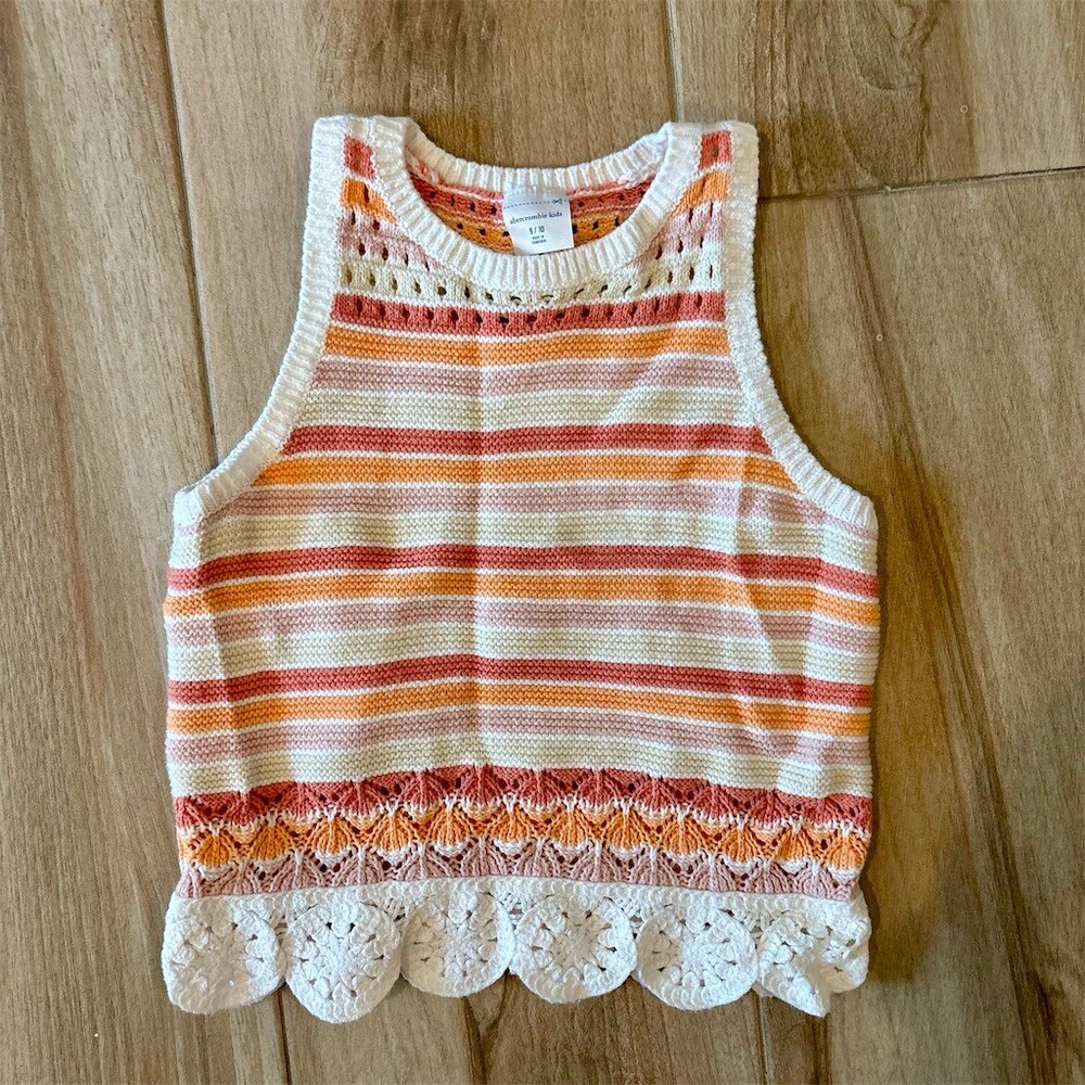 Abercrombie Kids Sweater Tank Top Girls 9/10 Multicolor Striped Scallop